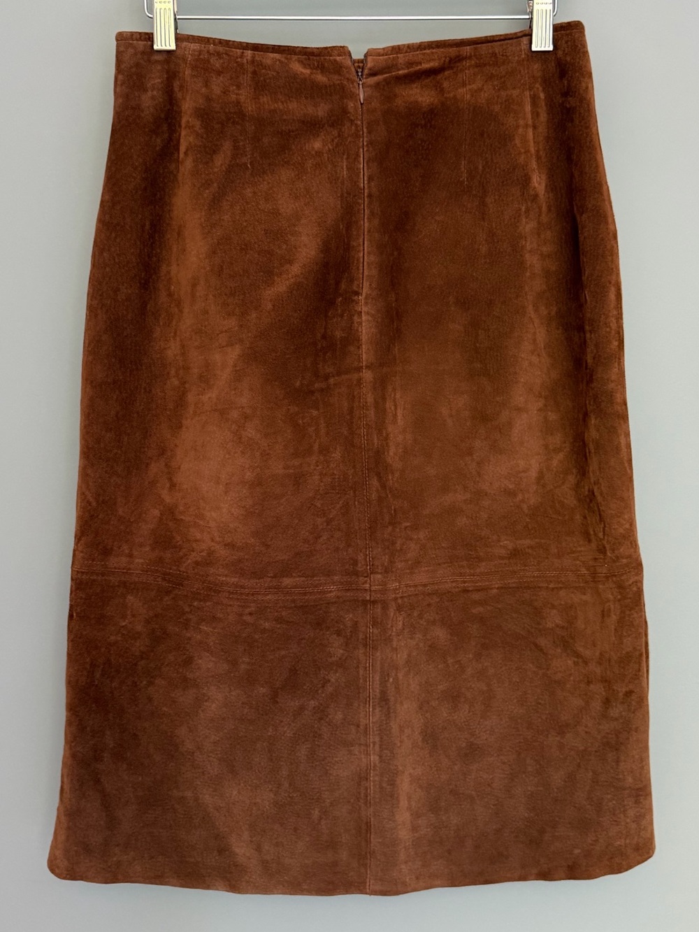 Vintage Clio 100% Leather Suede Western Camel Brown A-Line Midi Skirt - Picture 7 of 14